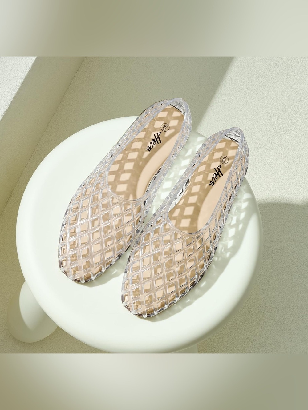 Transparent Lattice Slip-On Flats in Beige - Women